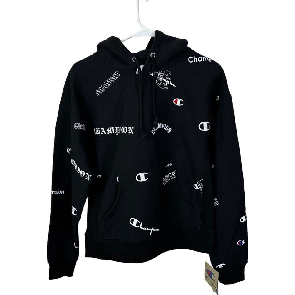 NEW Champion Reverse Weave Multi Font Logo Pullover Hoodie Size Medium